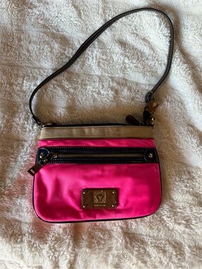 Anne Klein Women’s Pink Crossbody Bag with Tan Trim